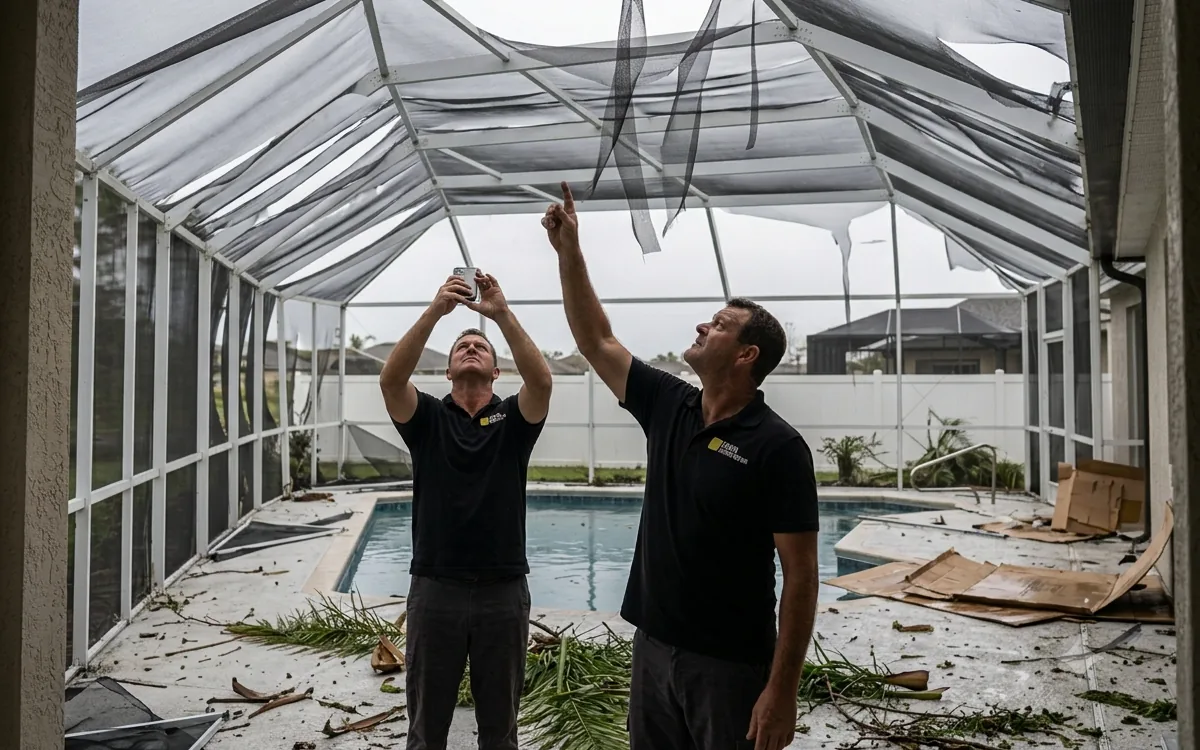 Repaired storm-damaged screen enclosure in Riverview
