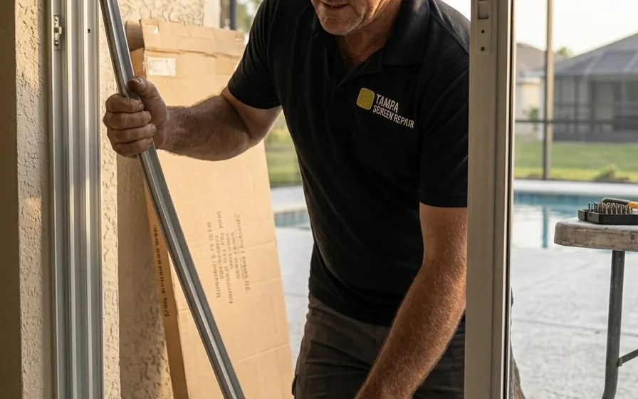 Screen repair and pool cage rescreening at a Apollo Beach, Florida home