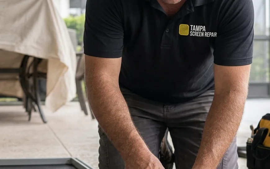 Screen repair and pool cage rescreening at a Brandon, Florida home