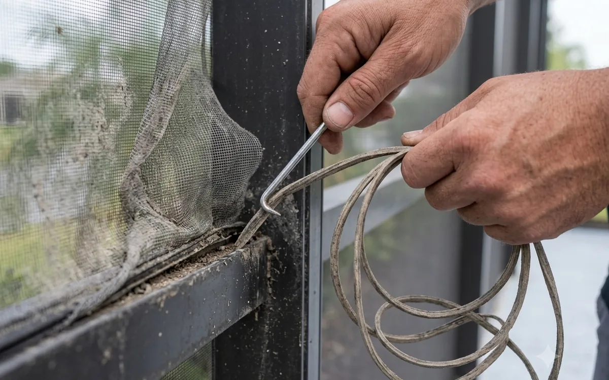 Screen repair and pool cage rescreening at a Lutz, Florida home