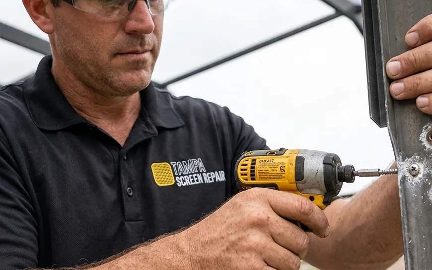 Screen repair and pool cage rescreening at a Odessa, Florida home
