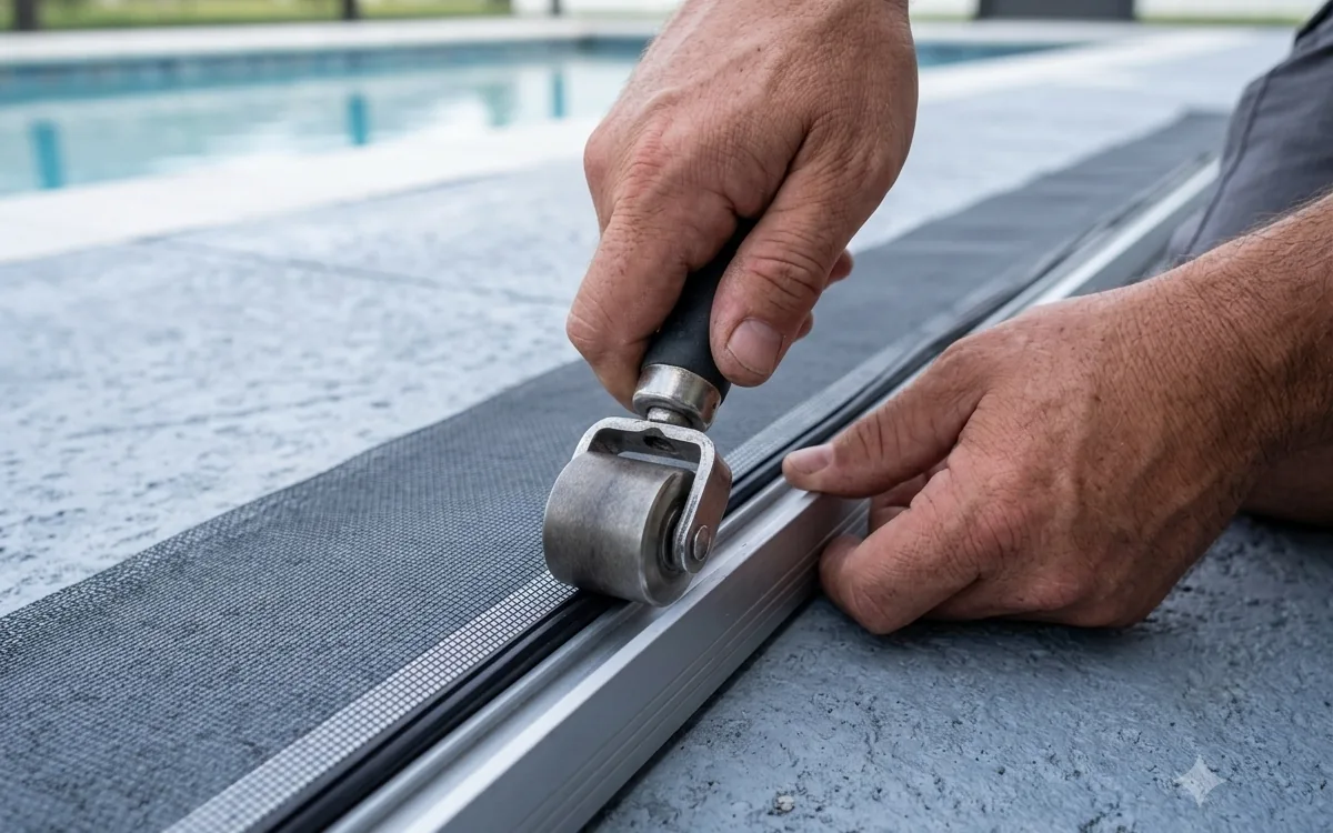 Screen repair and pool cage rescreening at a Tampa, Florida home