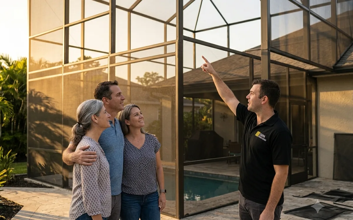 Screen repair and pool cage rescreening at a Wesley Chapel, Florida home