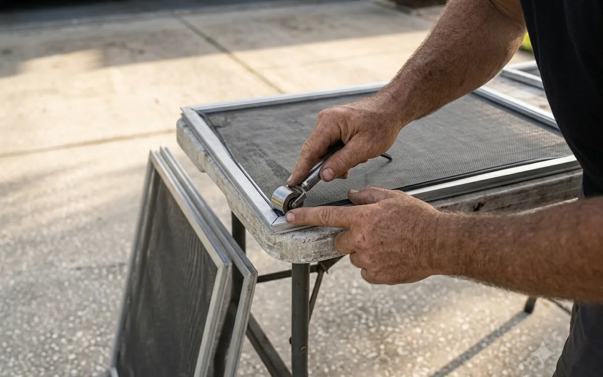 Screen repair and pool cage rescreening at a Westchase, Florida home